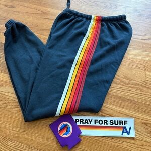 Aviator Nation rainbow white stripe charcoal sweat pants XL